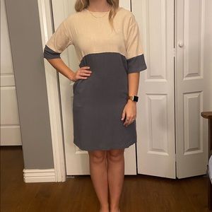 Blue and Cream colorblock dress